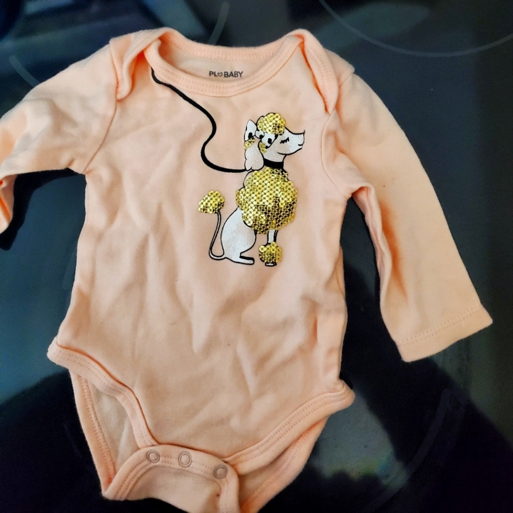 Pl baby long sleeve onesie gold sequins poodle like new!